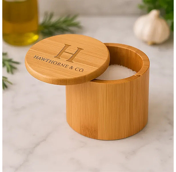Engraved Bamboo Salt Box