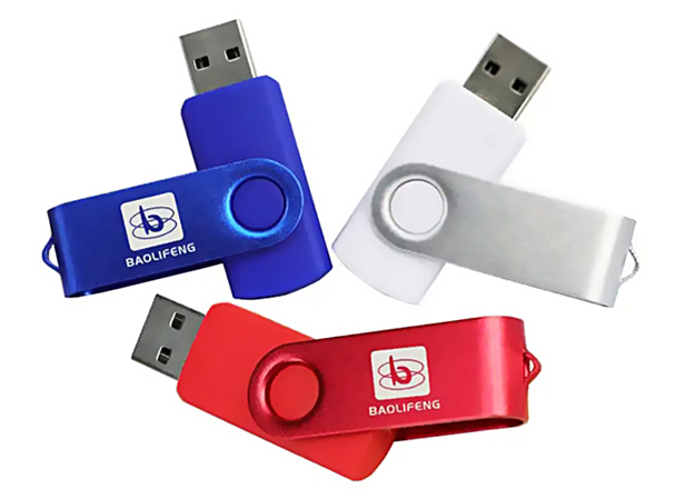 three flash drives, red, white and blue