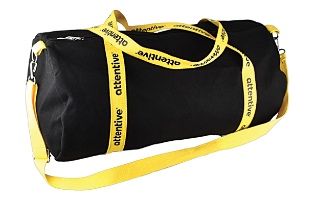 canvas duffel, black with yellow trim