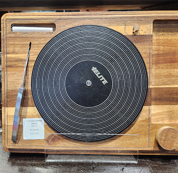 turntable acacia and slate cheese board