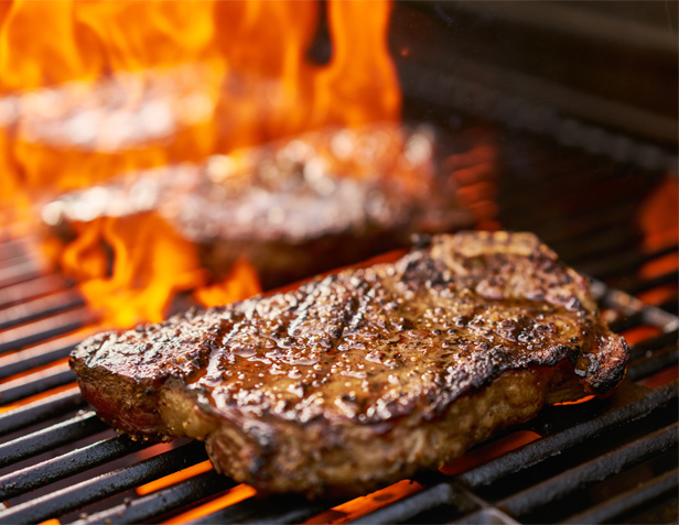 steak on flame grill