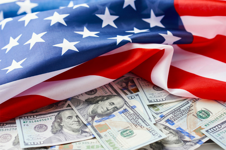 US flag and money