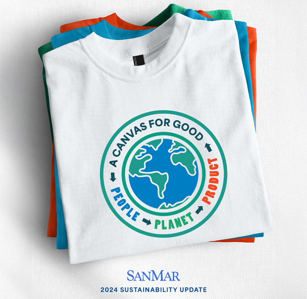 Sanmar Sustainability Update, stack of t-shirts